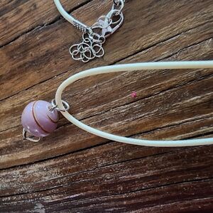 Handmade Beige cord Necklace with light pink bead with swirl design